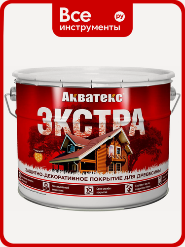 Изображение товара Защитно-декоративное покрытие для дерева акватекс экстра полуглянцевое, сосна, 9 л 259790