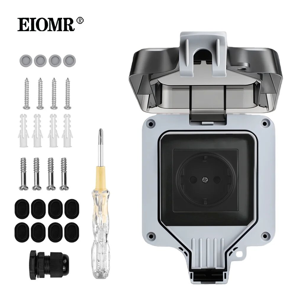 EIOMR Водонепроницаемая розетка 16А Black NO USB