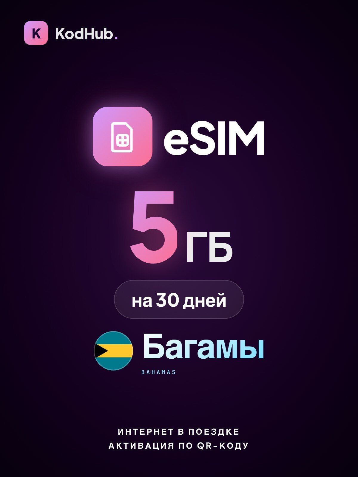 Туристическая eSIM Багамы 5 ГБ на 30 дней | интернет в поездке, связь за границей | QR-код активации