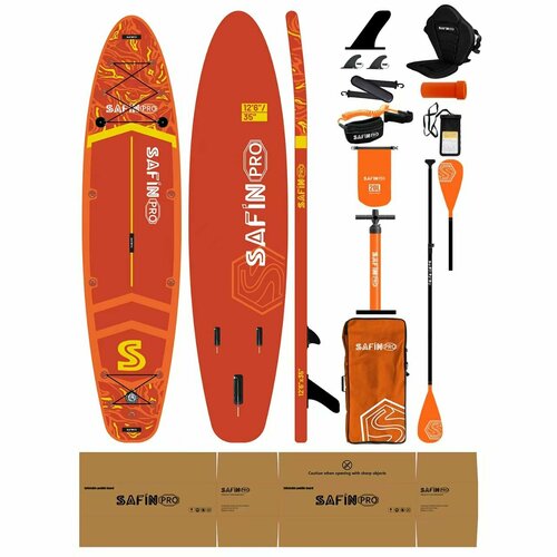фото Надувная сап-доска safinpro orange (sup board) двухслойная 385*89*15см skatinger