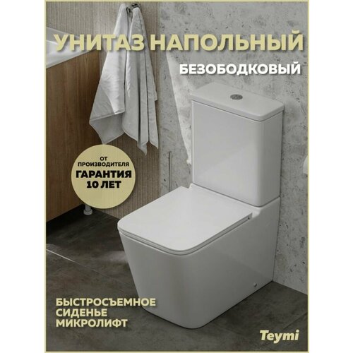фото Унитаз напольный безободковый с бачком с быстросъемным сиденьем микролифт teymi helmi r t40327