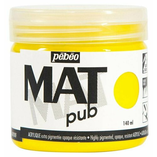фото Краска акриловая pebeo экстра матовая mat pub №2, желтый основной, 140 мл