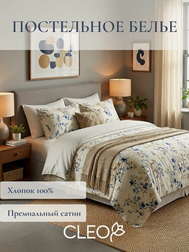 Изображение товара Постельное белье 1 5 спальное Cleo комплект хлопок сатин