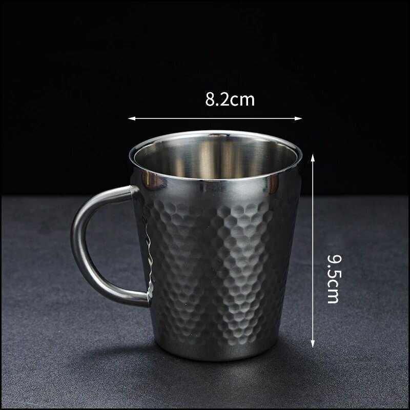 Стакан QUHE 304 нержавейки, 320 мл, 8.2×9.5 см, с hammered design для горячих и холодных напитков