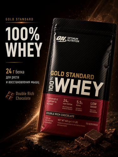 Изображение товара Протеин сывороточный Optimum Nutrition Gold Standard 100% Whey, шоколад, 465 г