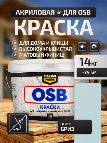Изображение товара Краска акриловая MASTERFARBE для OSB плит, Матовое покрытие, голубой, 14 кг