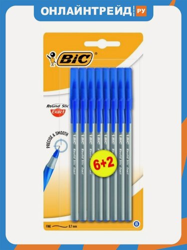 Изображение товара Набор шариковых ручек Bic ROUND STIC EXACT (932862) 0.28мм резин. манжета синие чернила блистер (8шт)