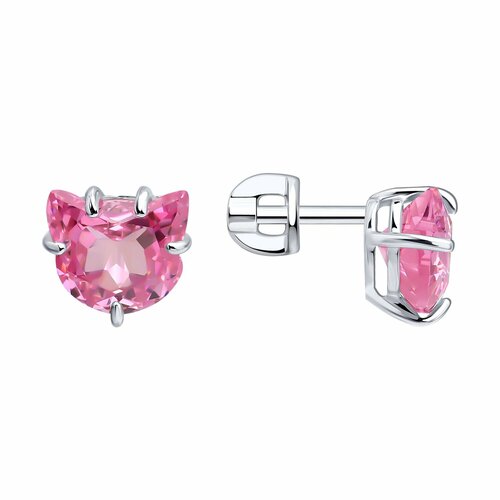 фото Серьги diamant online, серебро, 925 проба, родирование, фианит, длина 0.8 см, , розовый