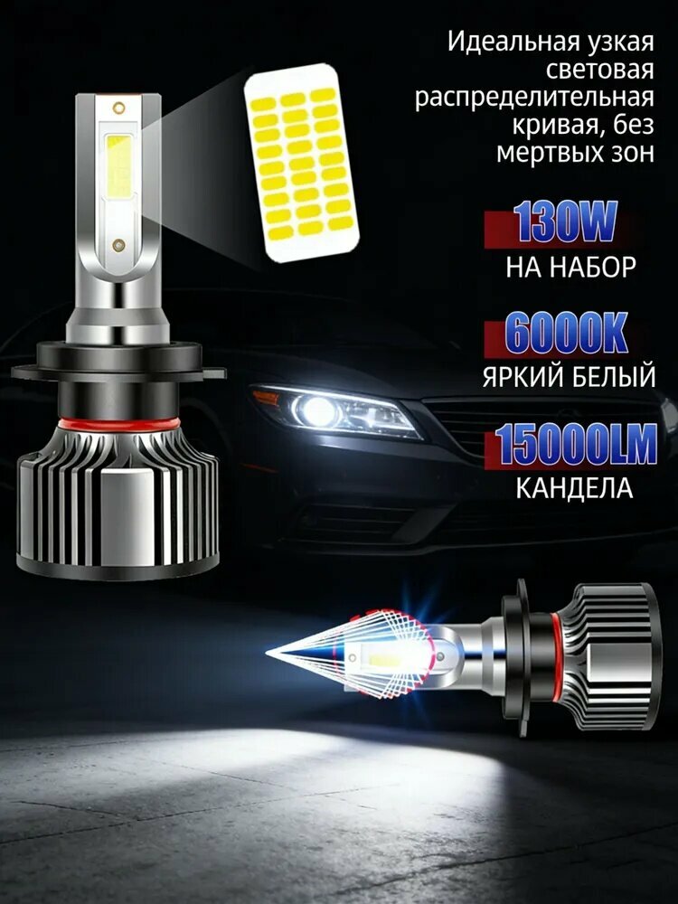 Лампа автомобильная H7, 2 шт. арт. HSLED