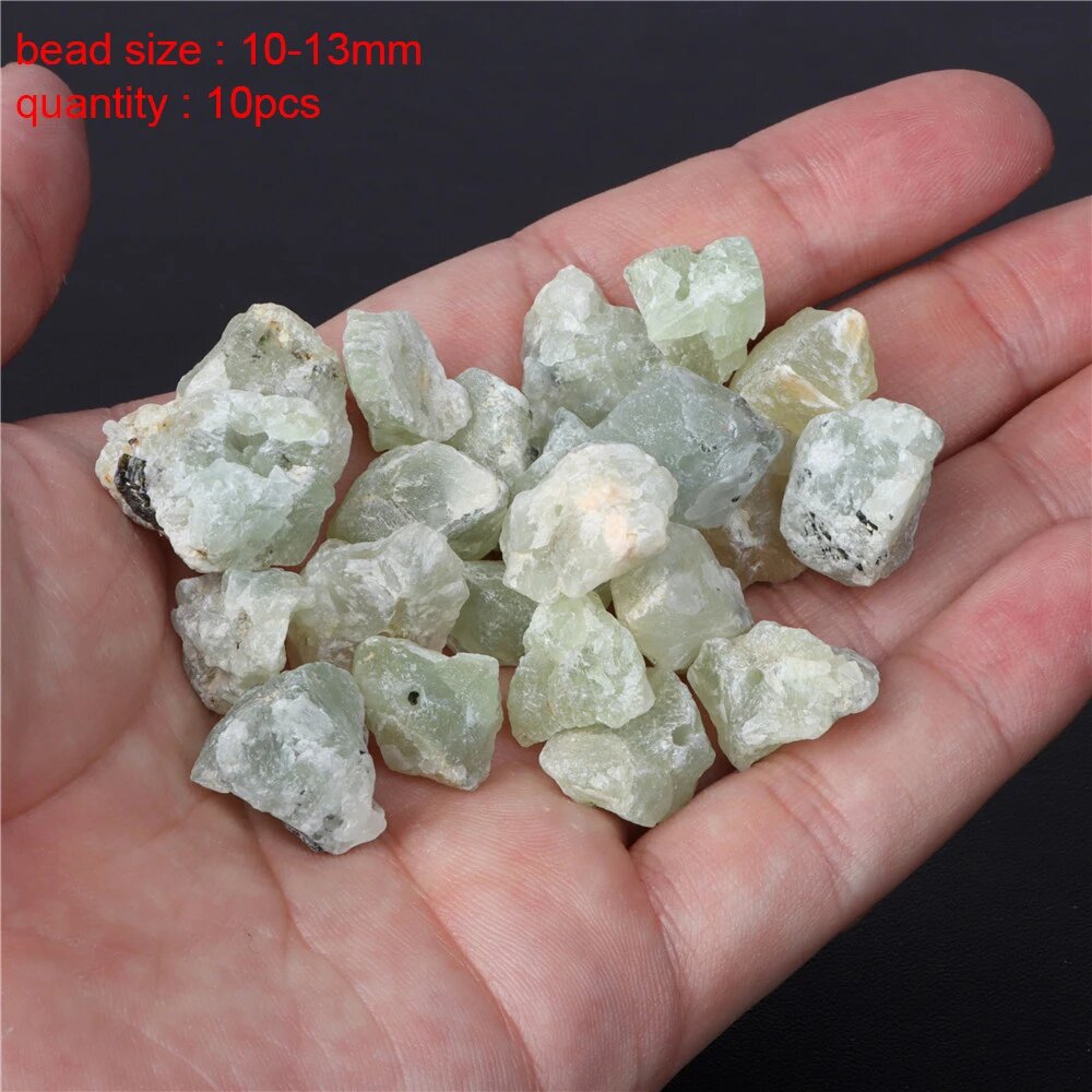Бусины из пренита, изумрудные, 10-13 мм, 10 шт.