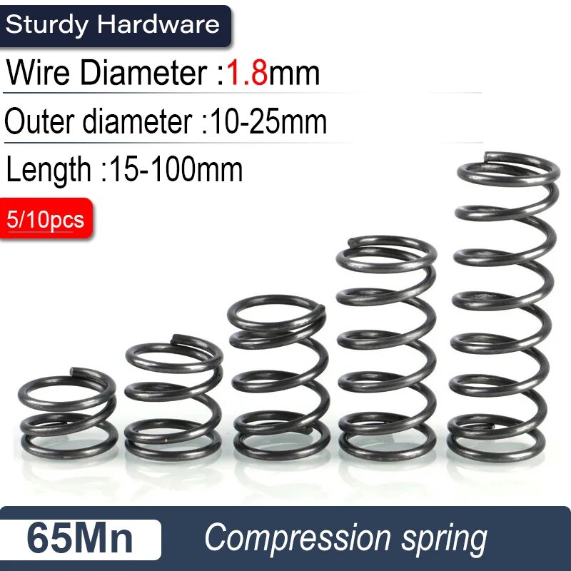Пружина сжатия 65Mn Sturdy Hardware Store 1.8 мм 25mm (10Pcs), 12 мм