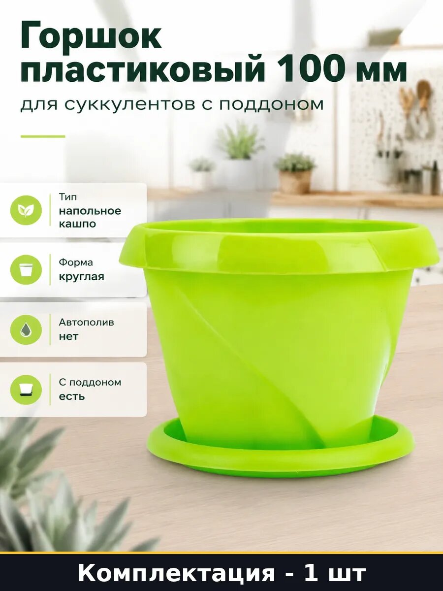Горшок пластиковый 100 мм для суккулентов с поддоном