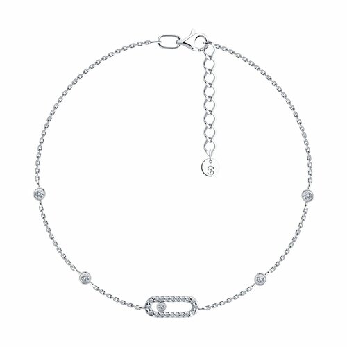 фото Браслет diamant online, серебро, 925 проба, родирование, фианит, длина 17 см., прозрачный