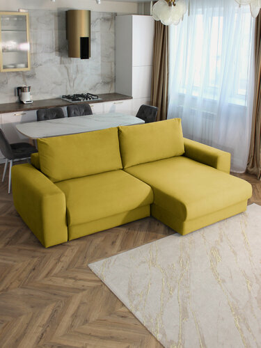 Изображение товара Диван-кровать угловой Лофт желтый, правый угол, Независимый Пружинный Блок, механизм выкатная Еврокнижка, 250х155х65 см