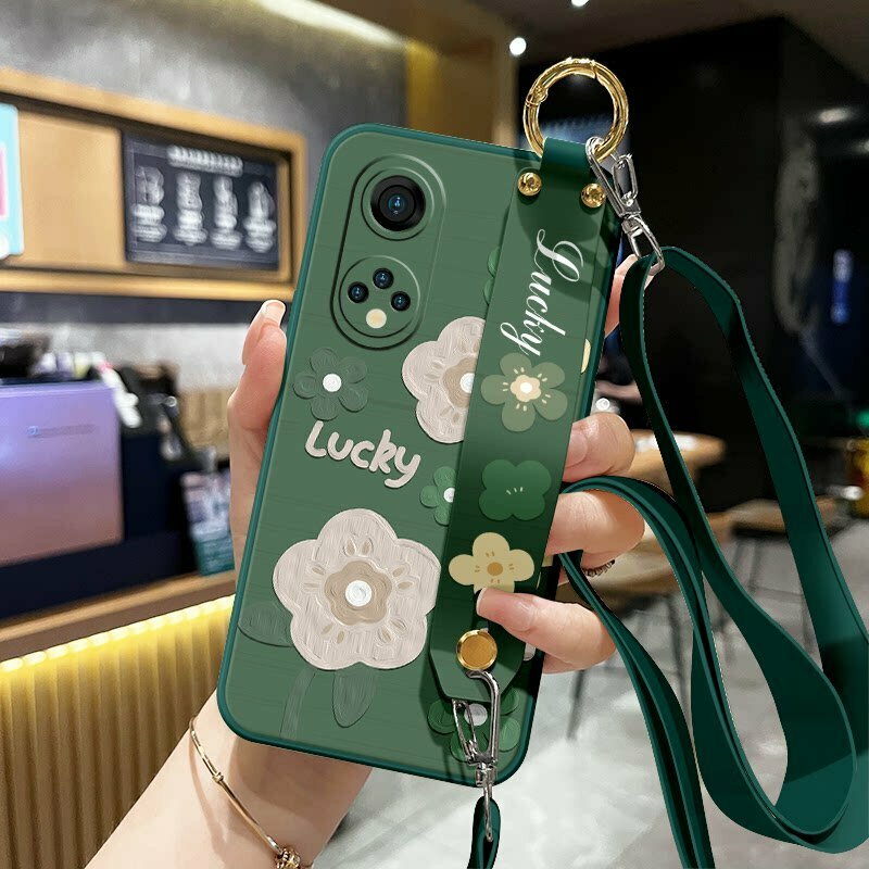 Чехол для телефона Huawei Nova 9 с антиударным мягким силиконом, зеленый цветочный рисунок, в комплекте ремешок
