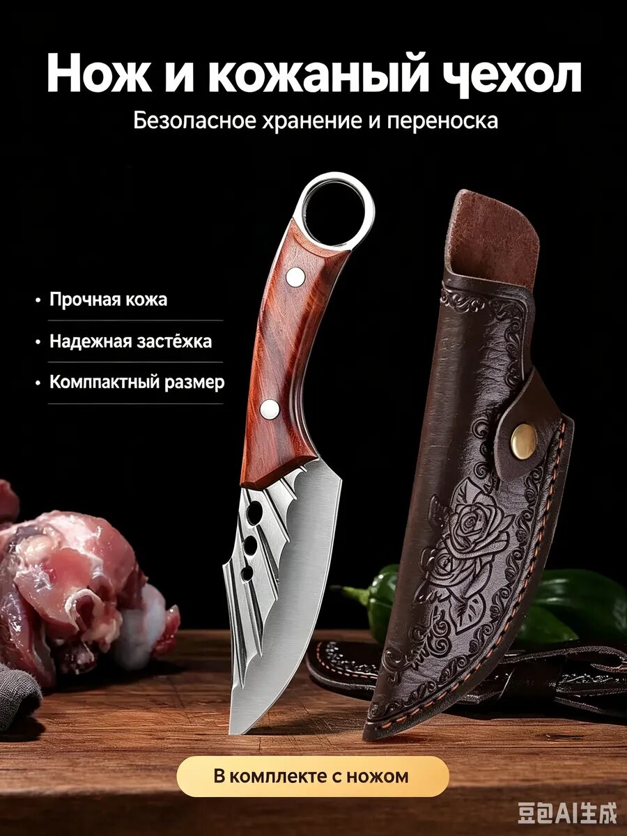 Кованый Разделочный Нож Из Нержавеющей Стали Для Мяса, Кожан