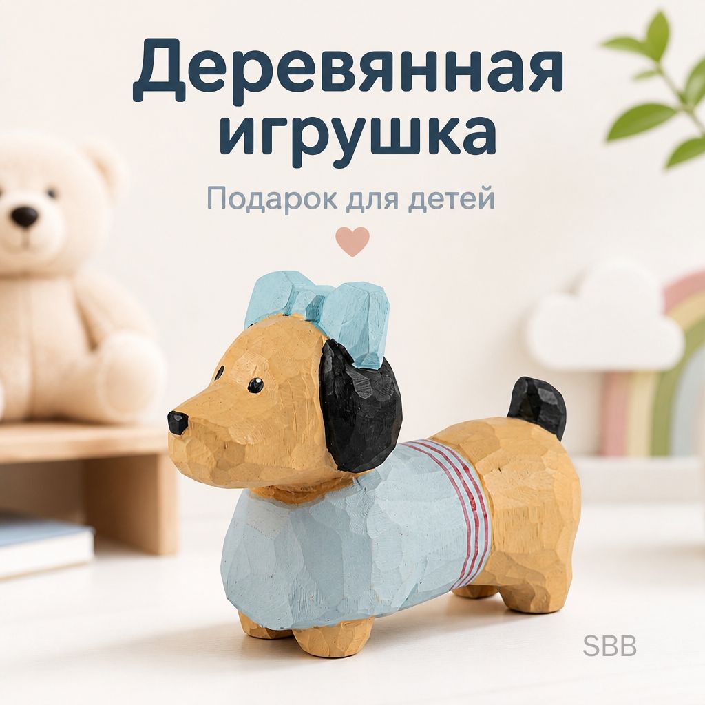 Фигурка таксы из дерева