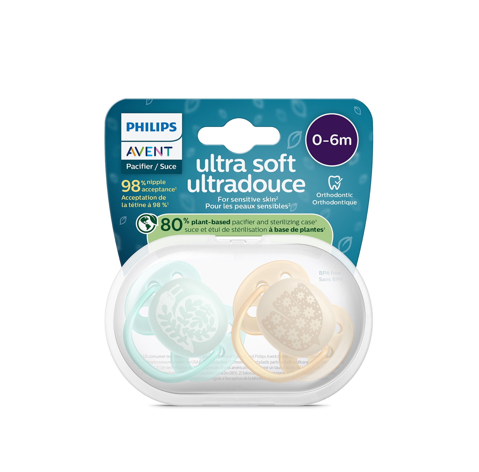 Пустышка Philips Avent Ultra Soft SCF091/41 0-6 мес, оранжевый/мятный, 2 шт