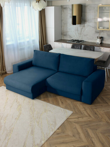 Изображение товара Диван-кровать угловой Лофт синий, левый угол, Независимый Пружинный Блок, механизм выкатная Еврокнижка, 250х155х65 см