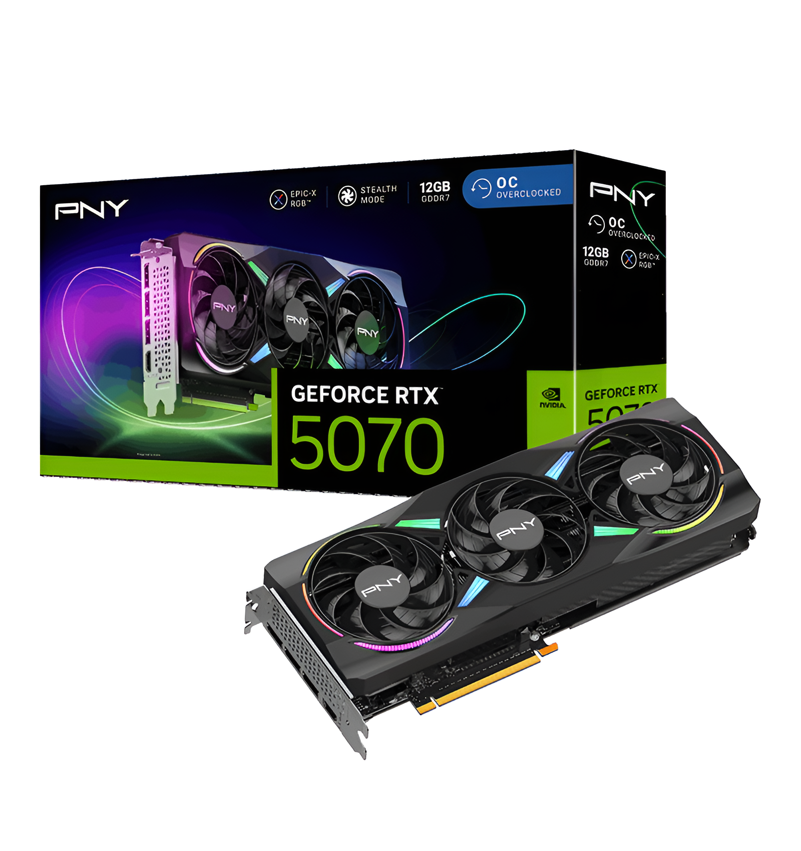 Видеокарта GeForce RTX 5070 PNY 12GB GDDR7 192bit, 3xDP, HDMI, PCI-E 5.0, поддержка DirectX 12