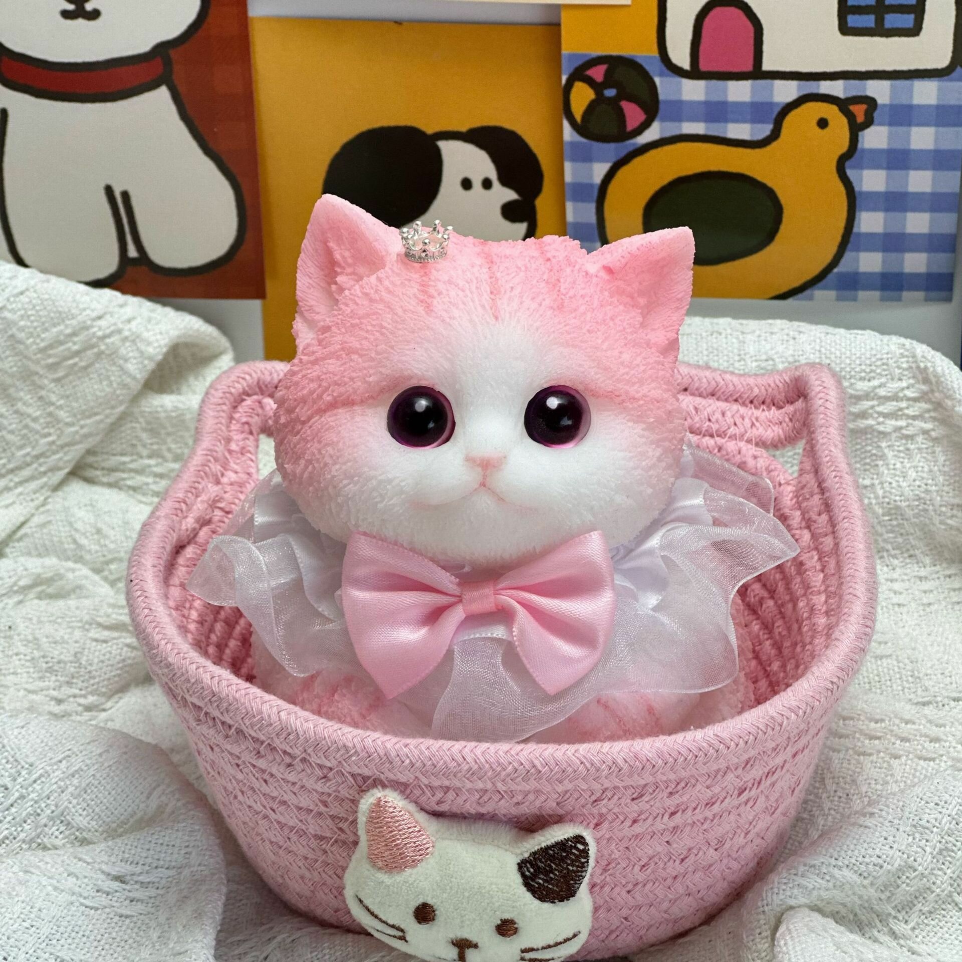 Розовая корона кошечка сжимаемая игрушка для снятия стресса, плюшевый ключ-браслет в цветной коробке, 10см x 7см x 5см