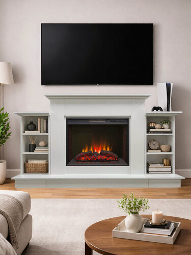 Изображение товара Электрокамин FLAMEKAMIN Лорд Премиум WT с очагом Sparta 25.5 LED, пульт ДУ, имитация пламени, звук, обогрев, термостат