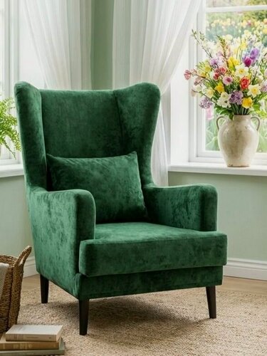 Изображение товара Кресло мягкое Вегас, кресло мягкое для дома темно-зелёное велюр Crush 18
