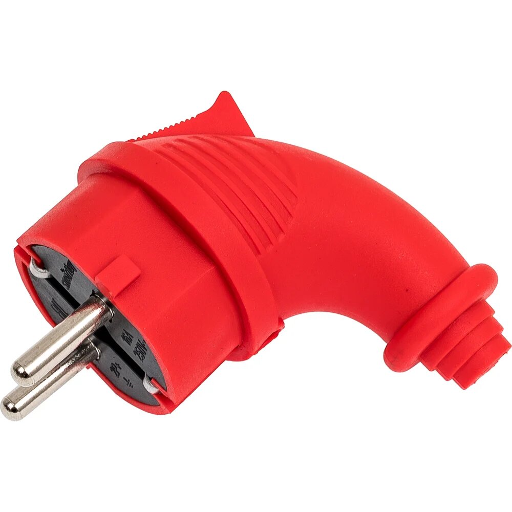 Вилка угловая каучуковая Smartbuy 230В, 2P+PE, IP44, красная SBE-16-P09-Rr, с заземлением, влагозащита, корпус — фото 1