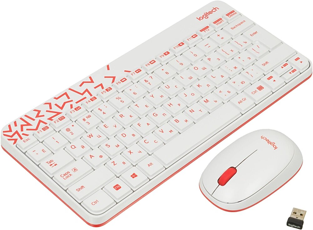 Комплект клавиатуры LOGITECH и мыши MK240 клав: белый/красный