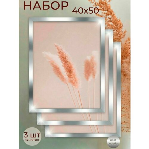 фото Фоторамка набор для фото от мастер рио, рамка 40х50 см, комплект 3шт, серебро