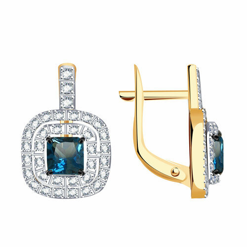 фото Серьги diamant online, красное золото, 585 проба, фианит, лондон топаз, длина 1.6 см, , голубой