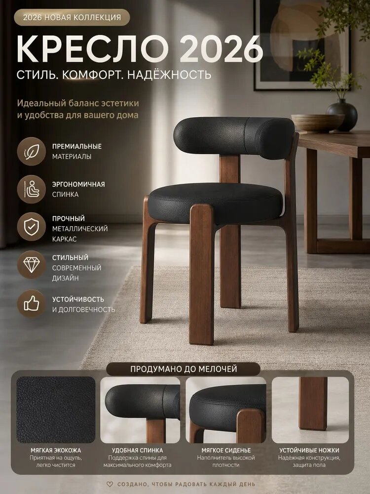 Стул, без брендовой маркировки, классический цвет, черный/коричневый — фото 1