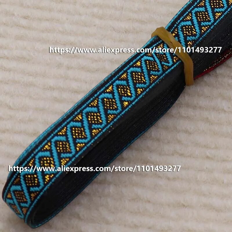 Жаккардовая лента бирюзовая 1 см, 7 ярдов (A14)
