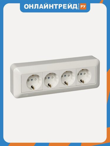 Изображение товара Розетка Systeme Electric (schneider Electric) SCHNEIDER ELECTRIC 4-м ОП Прима 16А IP20 250В с заземл. защ. шторки с монтаж. пластиной, Белый. (розн. упак.), RA16-411M-BI
