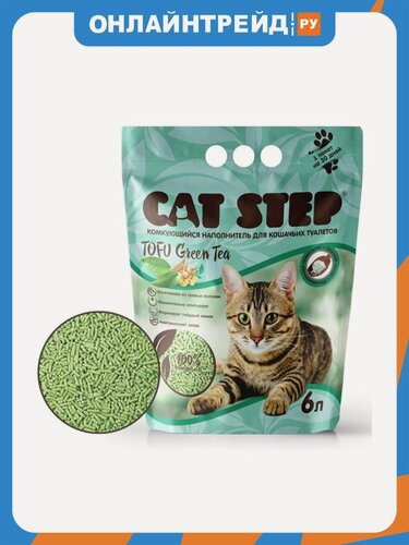Изображение товара Наполнитель для кошачьих туалетов Cat Step Tofu Green Tea, растительный комкующийся, 6л