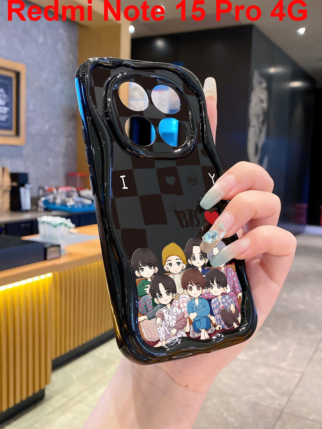 Чехол неправильной формы для Redmi Note 15 Pro 4G с изображением BTS BT21 и мягкой волной.