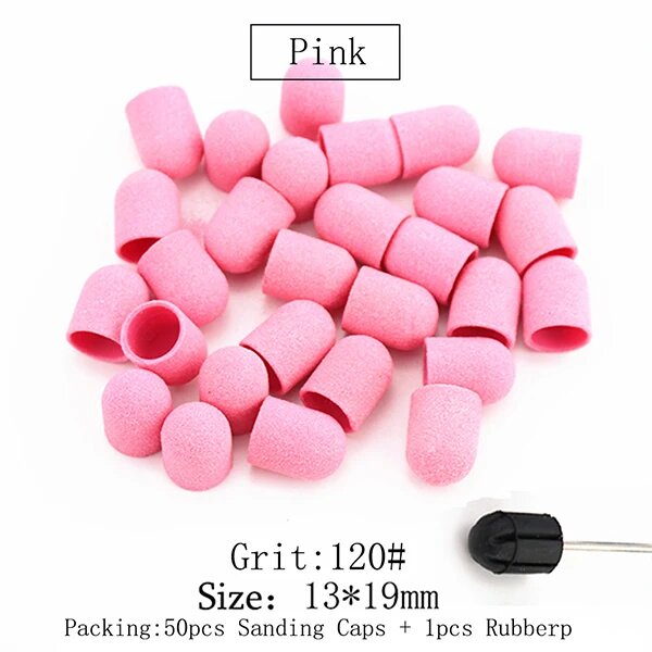 Шлифовальные колпачки для ногтей Pink 120Grit, 50 шт