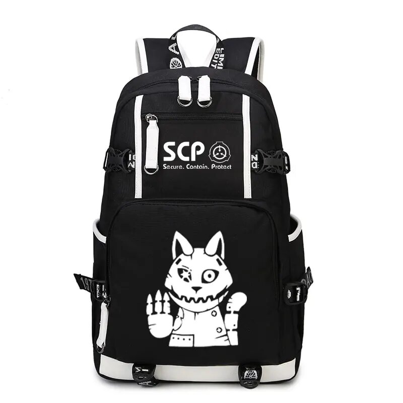 Черный рюкзак для книг SCP Secure с защитой, школьные сумки с мультипликационным рисунком, 11