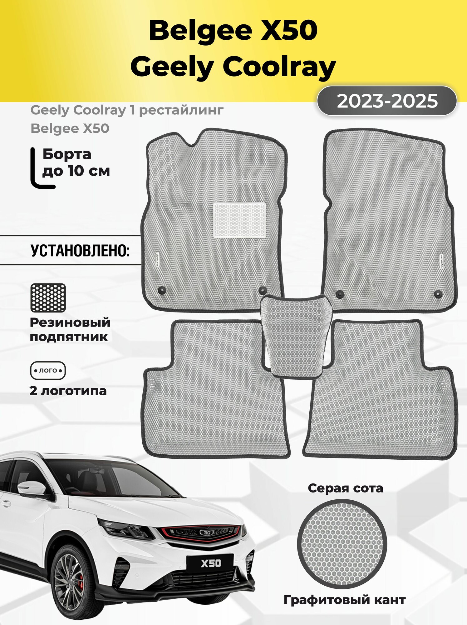 Автомобильные эва коврики Geely Coolray 1 рестайлинг, ева коврики с бортами, eva в машину