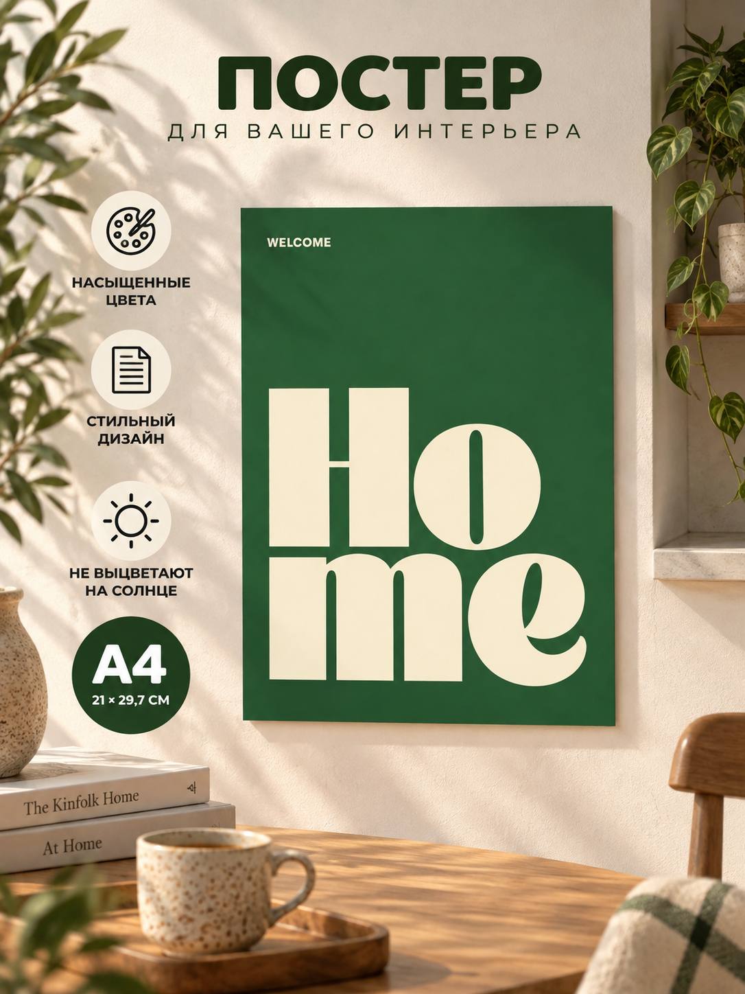 Постер интерьерный на стену А4 (21х29,7 см) эстетика home в коридор