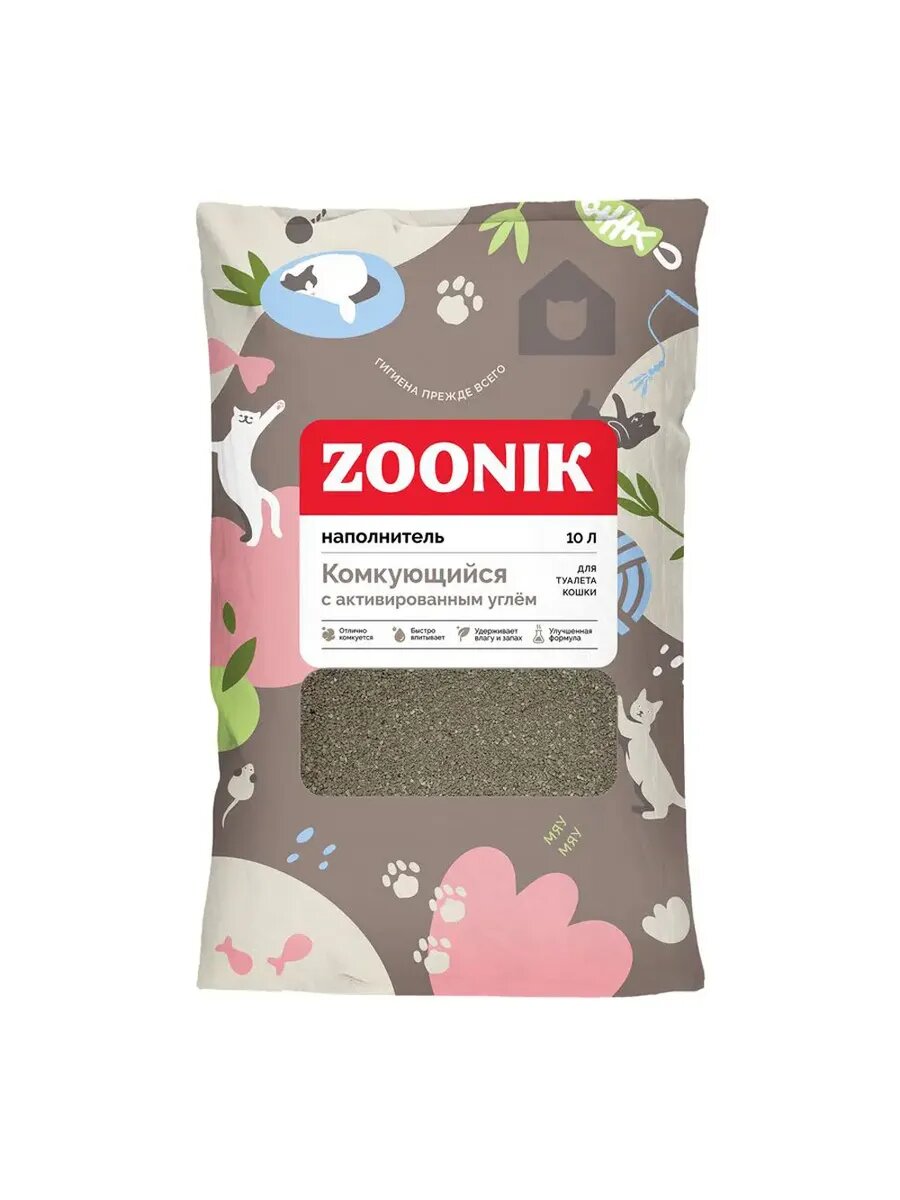 ZOONIK Наполнитель комкующийся с углем 10л