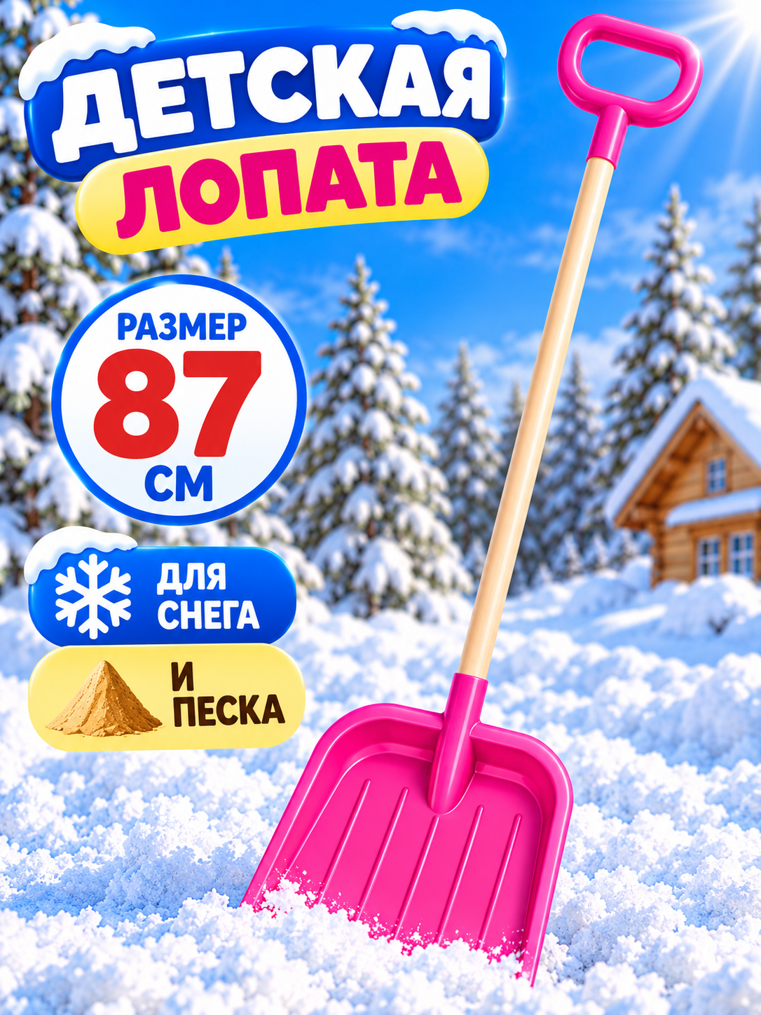 Лопата детская для снега и песка, пластиковая лопатка 87 см