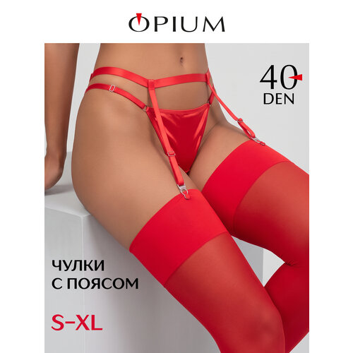 фото Чулки opium красные с поясом 40 ден, 40 den, размер m/3, красный