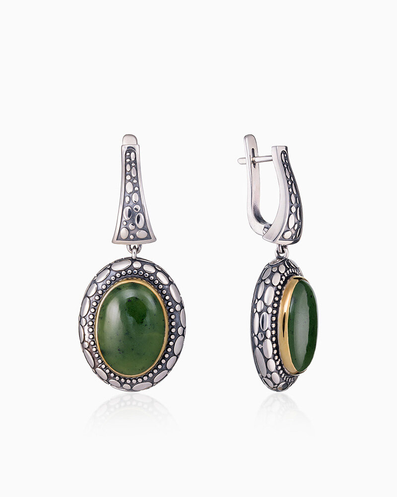 Серьги SARKISSIAN, серебро, 925 проба, нефрит