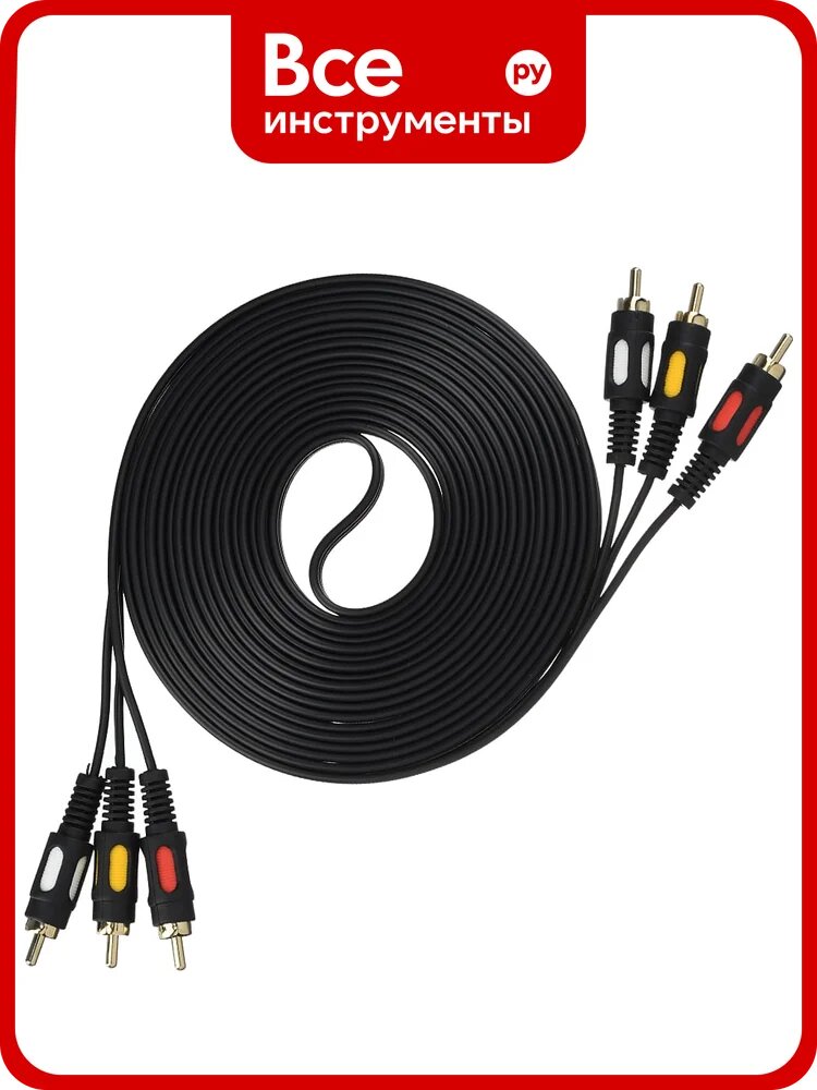 Кабель GoPower 3xRCA (m)-3xRCA (m) 5.0м ПВХ черный Premium Zip-Lock c подвесом 00-00027486