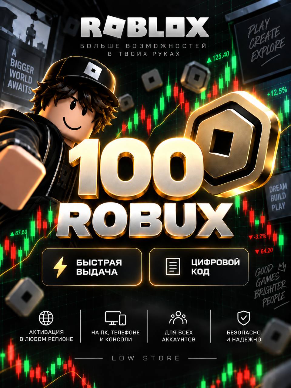 Roblox 100 Robux — Global, цифровой код пополнения игрового баланса