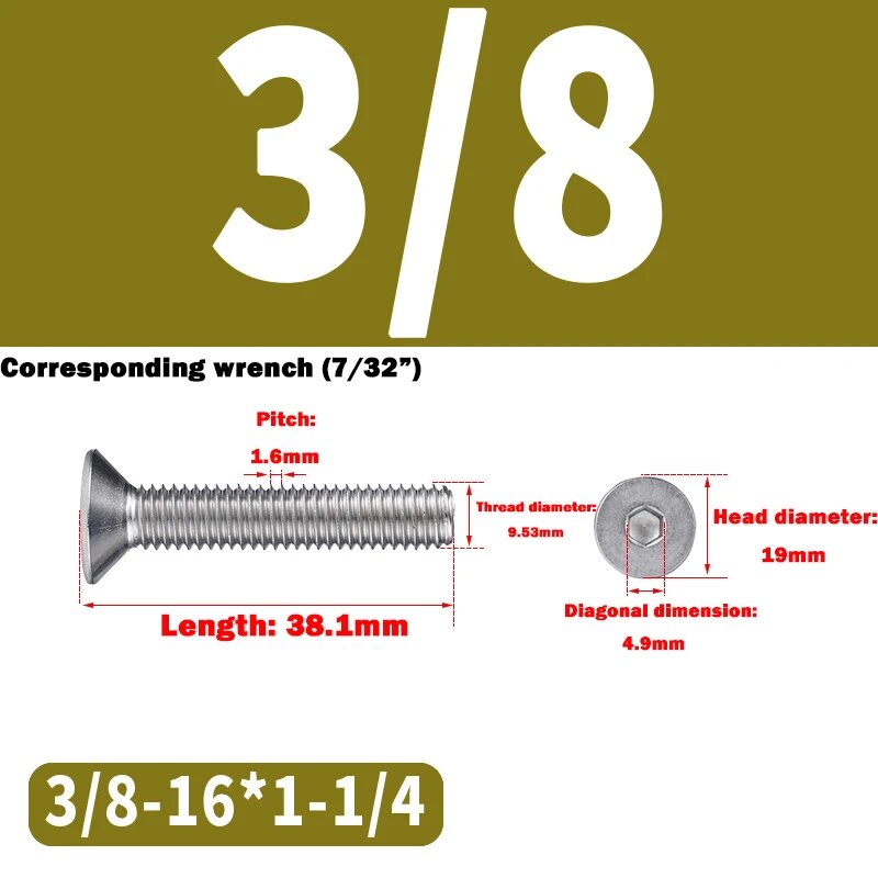 Винт с потайной головкой 3/8-16*1-1/4", 38.1мм, 2шт