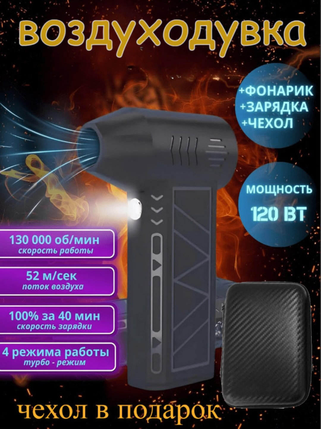 Беспроводной воздуходув, турбовентилятор, чехол в подарок