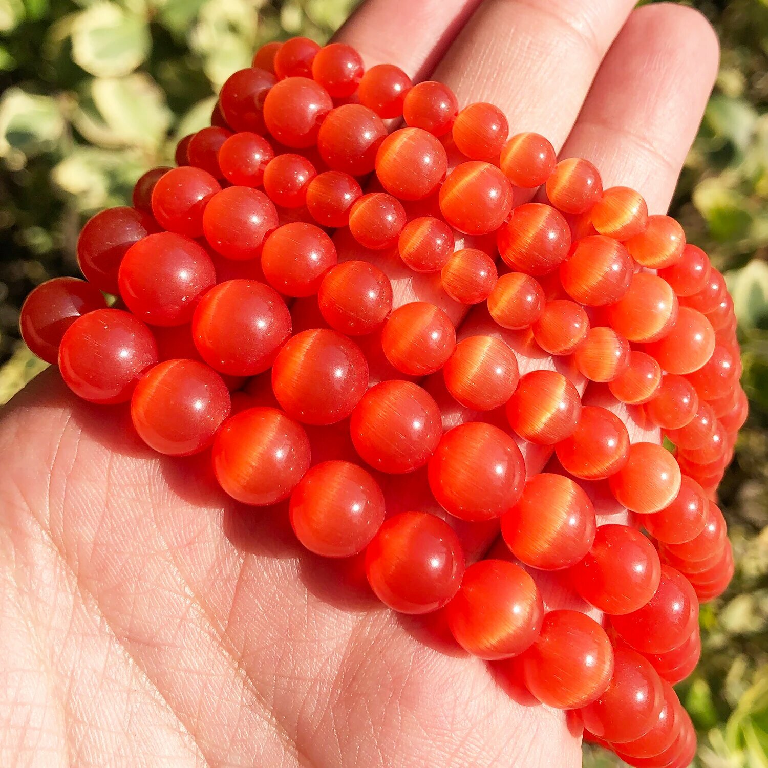 Бусины кошачий глаз красный 8 мм, 46 шт