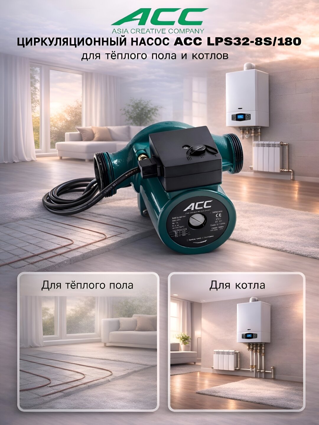 Циркуляционный насос ACC LPS32-8S/180, 270 Вт, 9,6 м³/ч, чугунный корпус